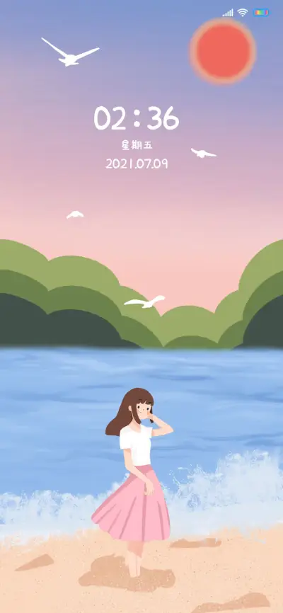 海边漫步的小女生